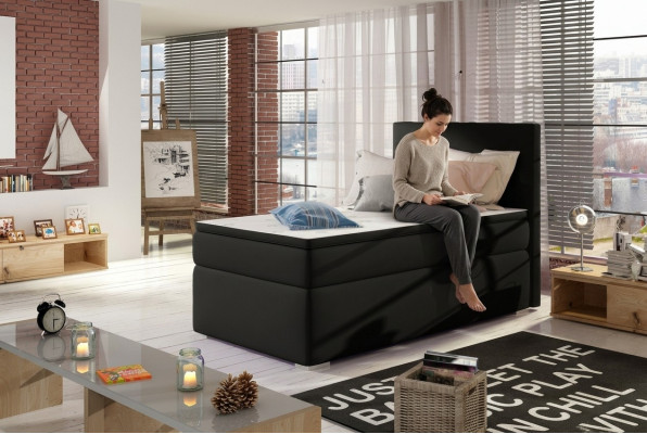 Letto boxspring Hotel 90x200cm in pelle con cassetto letto e topper.