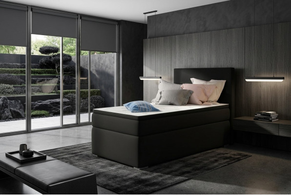 Letto boxspring Hotel 90x200cm in pelle con cassetto letto e topper.