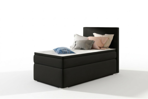 Letto boxspring Hotel 90x200cm in pelle con cassetto letto e topper.