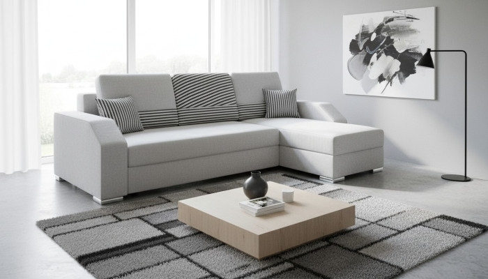 Divano letto, divano imbottito soggiorno divano ad angolo funzionale con pouf.