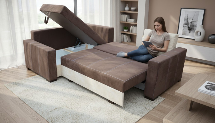 Divano letto design Divano Imbottito Angolare in Tessuto per Soggiorno Cuscino Sofà