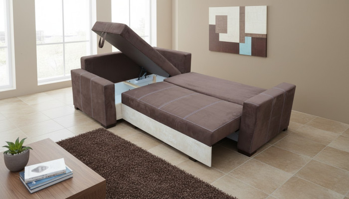 Divano letto design Divano Imbottito Angolare in Tessuto per Soggiorno Cuscino Sofà