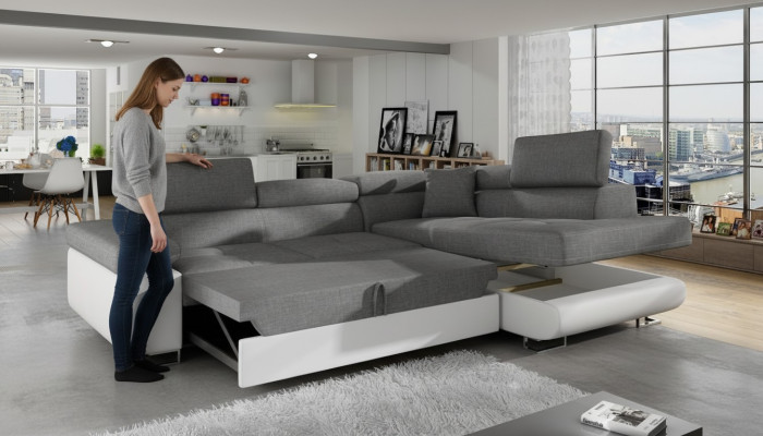Design classico divano ad angolo con funzione letto, divano, divanetto imbottito in tessuto.