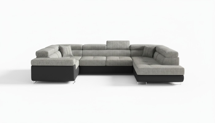 Divano ad angolo design con funzione letto, in pelle o tessuto, nuovo 5625.