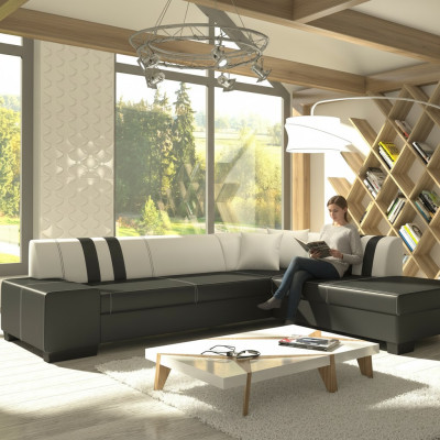 Divano angolare con letto funzionale design divano divani in pelle tessuto imbottito nuovo