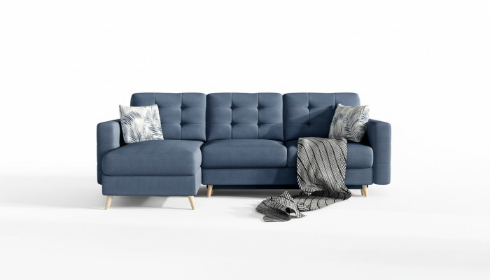 Divano angolare design con funzione letto e rivestimento in tessuto o pelle, divani imbottiti nuovi.