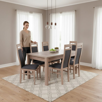 Tavolo da pranzo con set di 6 sedie in legno per sala da pranzo.