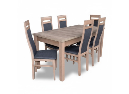 Tavolo da pranzo con set di 6 sedie in legno per sala da pranzo.