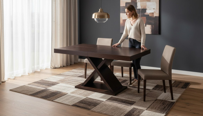 Tavolo in legno di design estensibile per soggiorno e sala da pranzo, tavoli decorativi in legno massiccio. - Tavolo in legno di design allungabile per soggiorno e sala da pranzo, tavoli decorativi in legno massiccio.