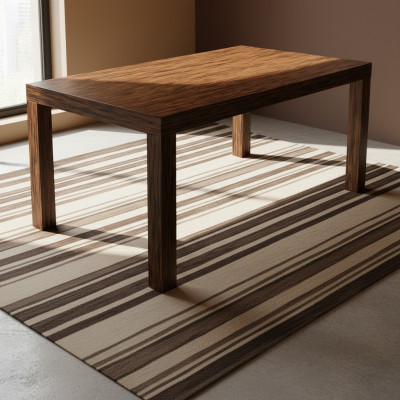 Tavolo in legno massiccio con decorazioni e design allungabile per sala da pranzo e soggiorno.