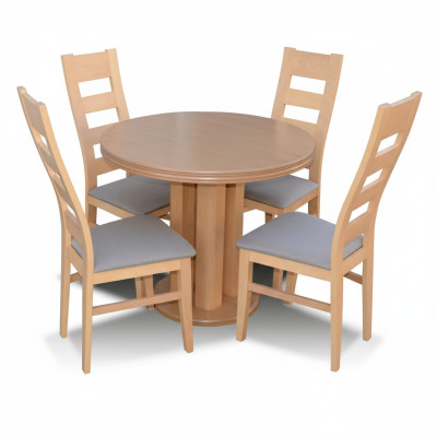 Tavolo rotondo classico in legno design per sala da pranzo con 4 sedie