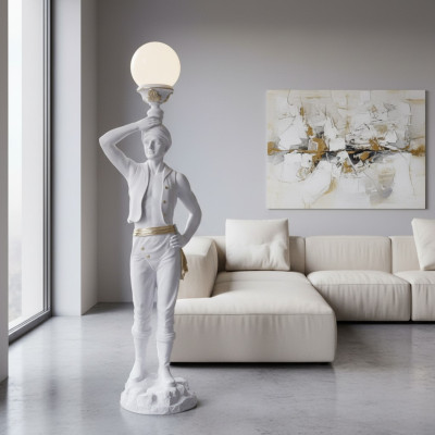 Statua luminosa da terra di dimensioni naturali di una divinità induista. Lampada scultura da terra decorativa di 160 cm.