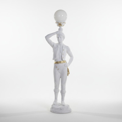 Statua luminosa da terra di dimensioni naturali di una divinità induista. Lampada scultura da terra decorativa di 160 cm.