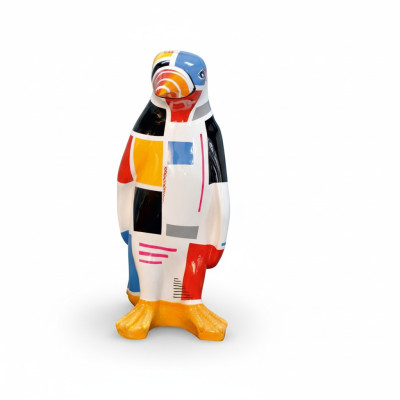 Pinguino statua scultura figura designer XXL, lavorata a mano e dipinta.