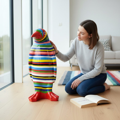 Figura designer XXL, realizzata a mano, dipinta: statue e sculture di pinguini.