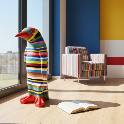 Figura designer XXL, realizzata a mano, dipinta: statue e sculture di pinguini.
