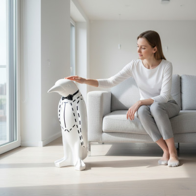 XXL Design 67 cm Pinguino Scultura Figura Lussuosa Artigianale Sculture Animali Figure