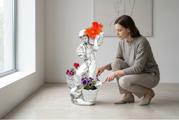 Figura Vaso da fiori bianco Vaso per piantare Decorazione Statua Vasi per fiori Giardino