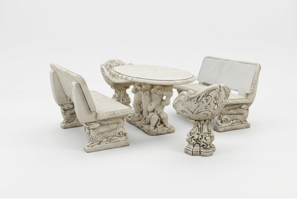 Banca da giardino design antico in stile pietra per mobili da terrazza all'aperto.