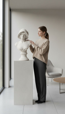 Busto Donna Stile Antico Antichità 40cm Pietra Statua Scultura Sculture