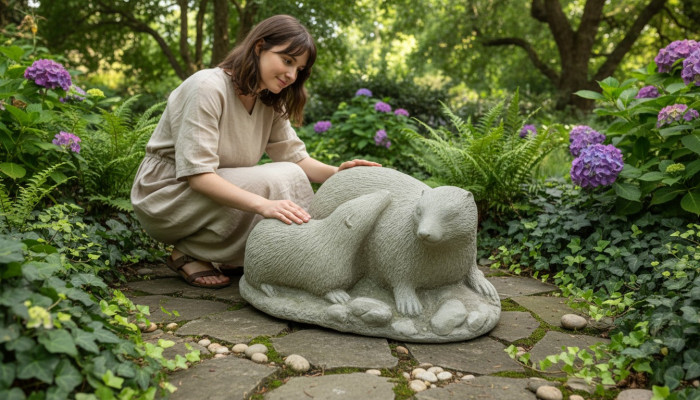 Decorazione da giardino furetto Terrazza Pietra Figure Statua Bianco Natura