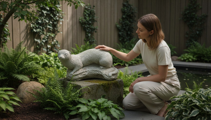 Decorazione del giardino, furetti in pietra bianca per la terrazza, figura naturale di statua.