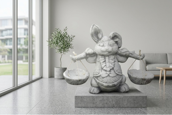 Decorazione del giardino con statua di coniglio in pietra per la terrazza.