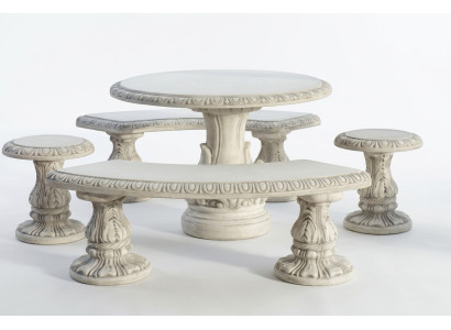 Tavolo in pietra per terrazza giardino, arredamento mobili decorazione stile design antico elegante.