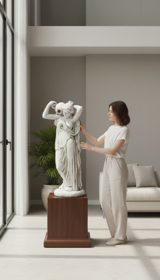 Statua da giardino "Signora Fontaine" 76cm Statua di persone in cemento armato.