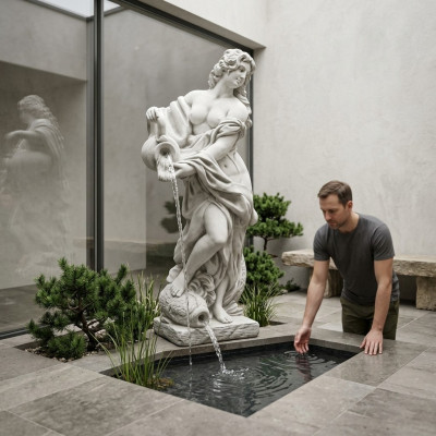 Statua da giardino "Signora Fontaine" 140 cm Statua di persona in cemento pietra