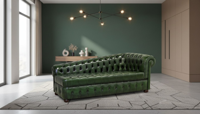 Chaise longue Divano Chesterfield Verde Divano Letto Pouf Dormeuse Pelle Chaise