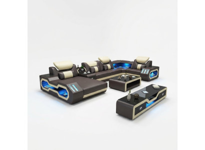 Soggiorno in pelle divano a angolo divano design divano in pelle divano - USB - CASSE DEL SUONO