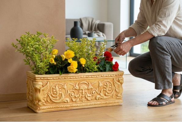 Cestino di fiori, vaso di fiori, giardino, terrazza, decorazione, statua, figure, fioriera