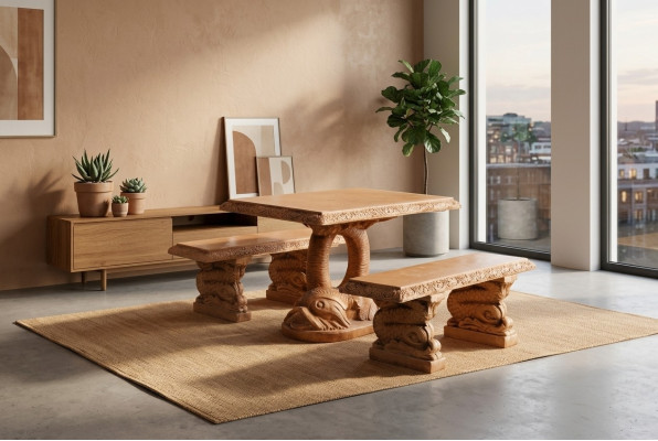 Mobili da giardino in stile antico in pietra rustica Tavoli a forma di pesce Terrazza Tavolo PROSTY