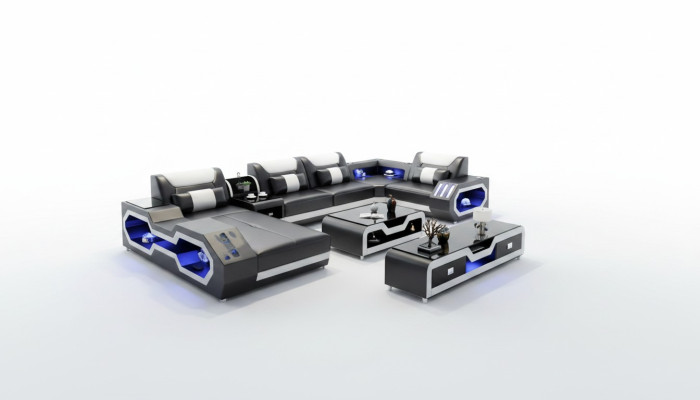 XXL Divano ad angolo composto da Sofa, Couch, Rivestimento Angolare + USB + Luce
