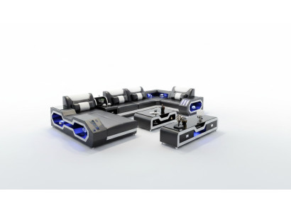 XXL Divano ad angolo composto da Sofa, Couch, Rivestimento Angolare + USB + Luce