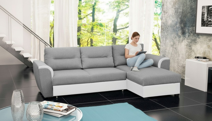 Divano letto ad angolo con funzione di letto imbottito nuovo con funzione letto integrata.