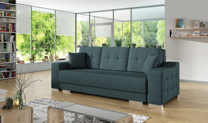 Divano a tre posti in tessuto con funzione letto, divano letto, imbottitura nuova.