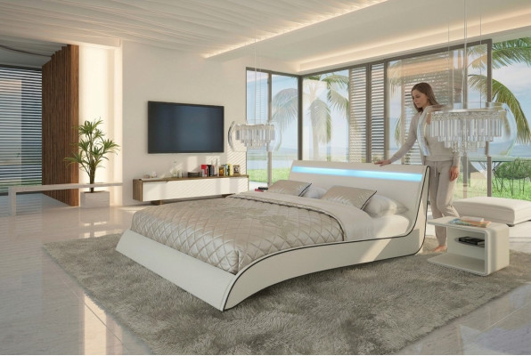 Design letti matrimoniali moderni per hotel, struttura in pelle della camera da letto.