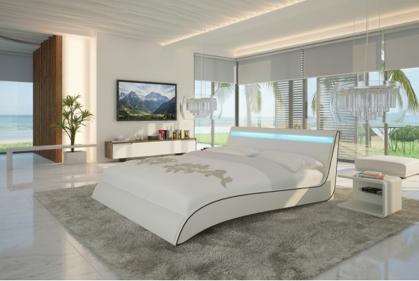 Design letti matrimoniali moderni per hotel, struttura in pelle della camera da letto.