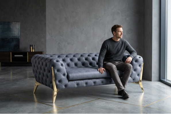 Divano Chesterfield Divano Imbottito XXL Grande Set Tessile 4+2 Divani di Design