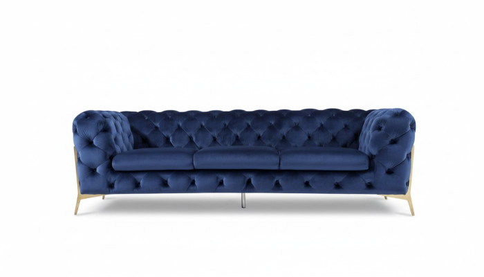 Divano Chesterfield Divano Imbottito XXL Tessuto 3+3 Set di Divani Design Blu