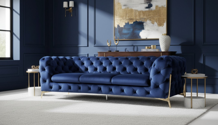 Chesterfield divano a 3 posti imbottito tre posti design divani tessuto stoffa Italy.