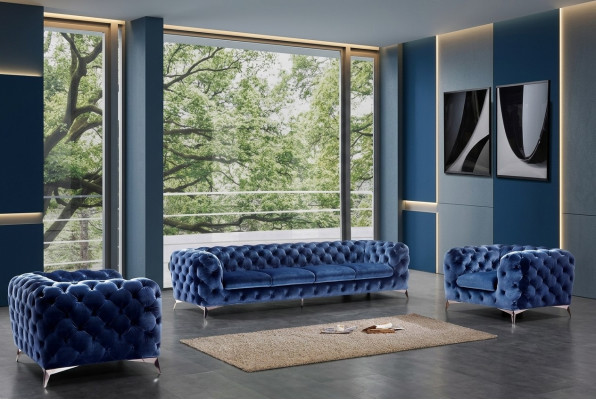 Divano Chesterfield Divano Imbottito XXL Big Set Tessile 3+3 Divani di design