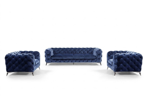 Divano Chesterfield Divano Imbottito XXL Big Set Tessile 3+3 Divani di design