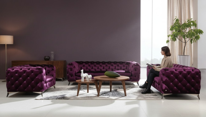 Divano Chesterfield Couch XXL Grande Garnitura Tessile 3+1+1 divani design Poltrone