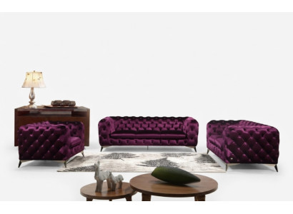 Divano Chesterfield Couch XXL Grande Garnitura Tessile 3+1+1 divani design Poltrone