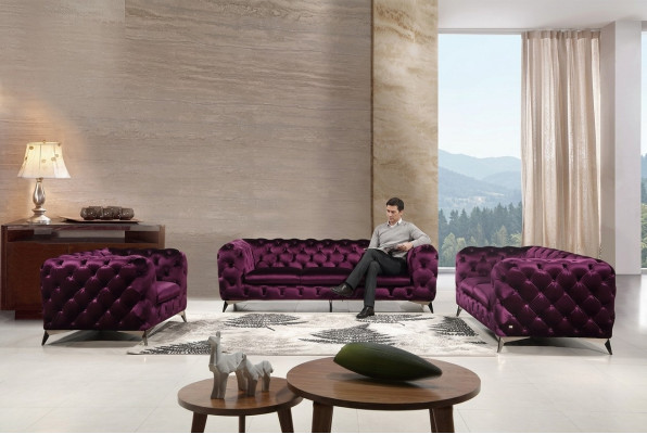 Divano Chesterfield Divano Imbottito XXL Grande Tessuto 3+2+1 divani di design.