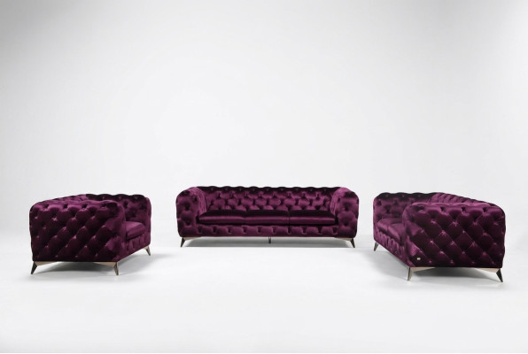 Divano Chesterfield italiano 2 poltrone singole set divano set di tappezzerie nuovo 1+1 sedile
