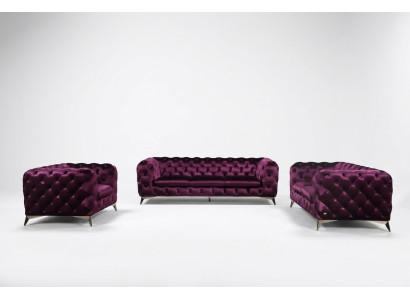 Divano Chesterfield italiano 2 poltrone singole set divano set di tappezzerie nuovo 1+1 sedile